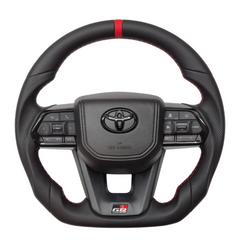 Toyota VX300 GR Leather Sport Steering Wheel - RED Stitch & Stripe