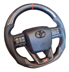 Toyota Hilux Full Carbon GR Steering Wheel - Red Stitch