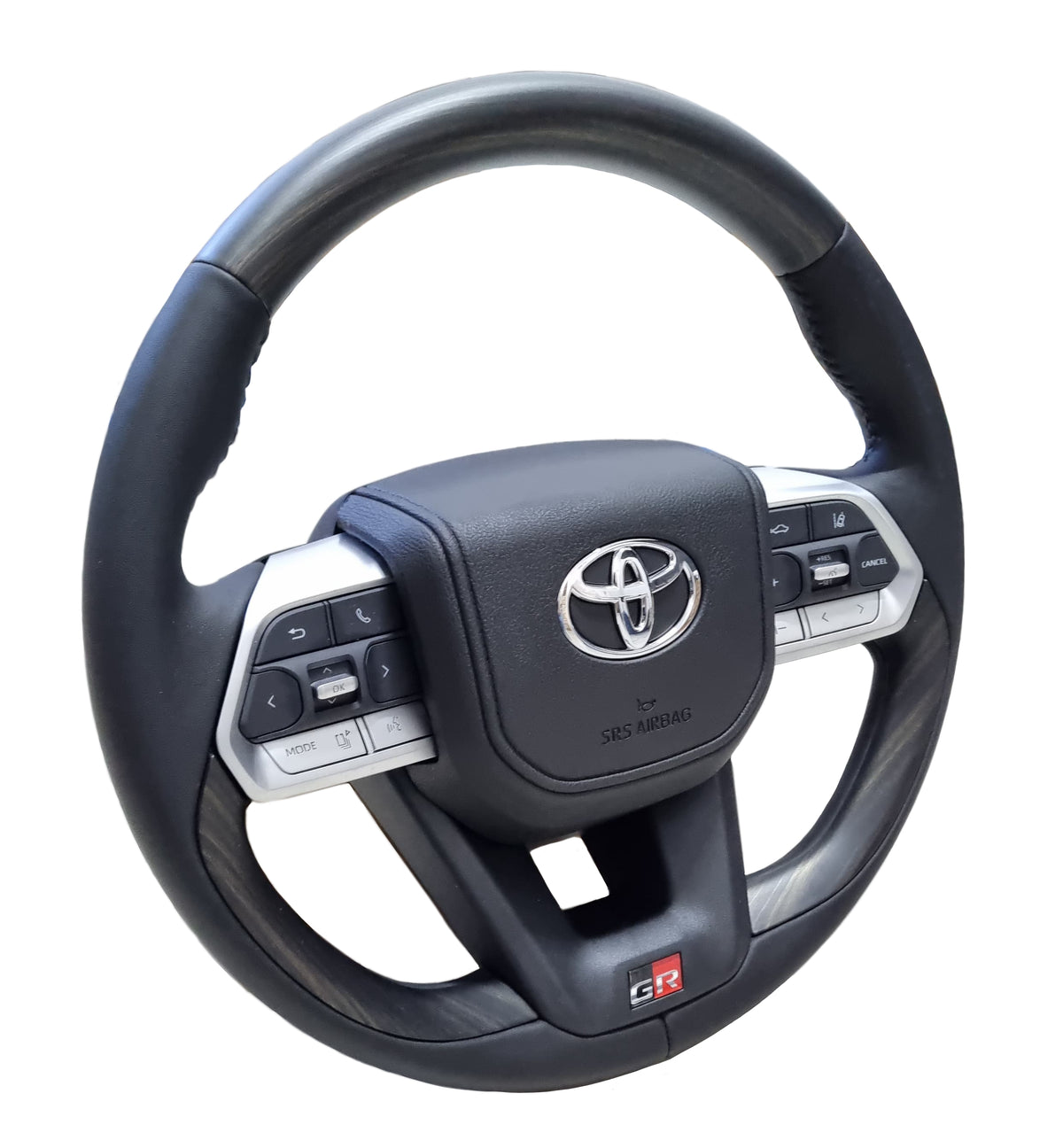 Toyota VX300 GR Wood Grain Steering Wheel Black Leather Silver Trim