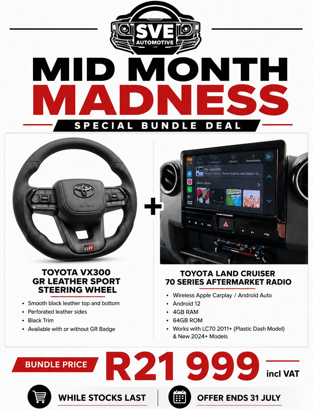 Limited Time Deal - Toyota VX300 GR Sport Full Leather Steering Wheel & Land Cruiser 70 Series Radio