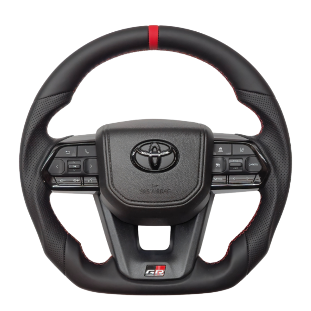 Toyota VX300 GR Leather Sport Steering Wheel  - RED Stitch & Stripe