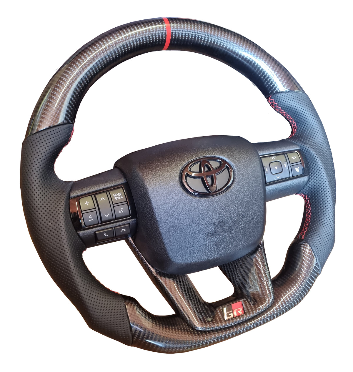 Toyota Hilux Full Carbon GR Steering Wheel - Red Stitch